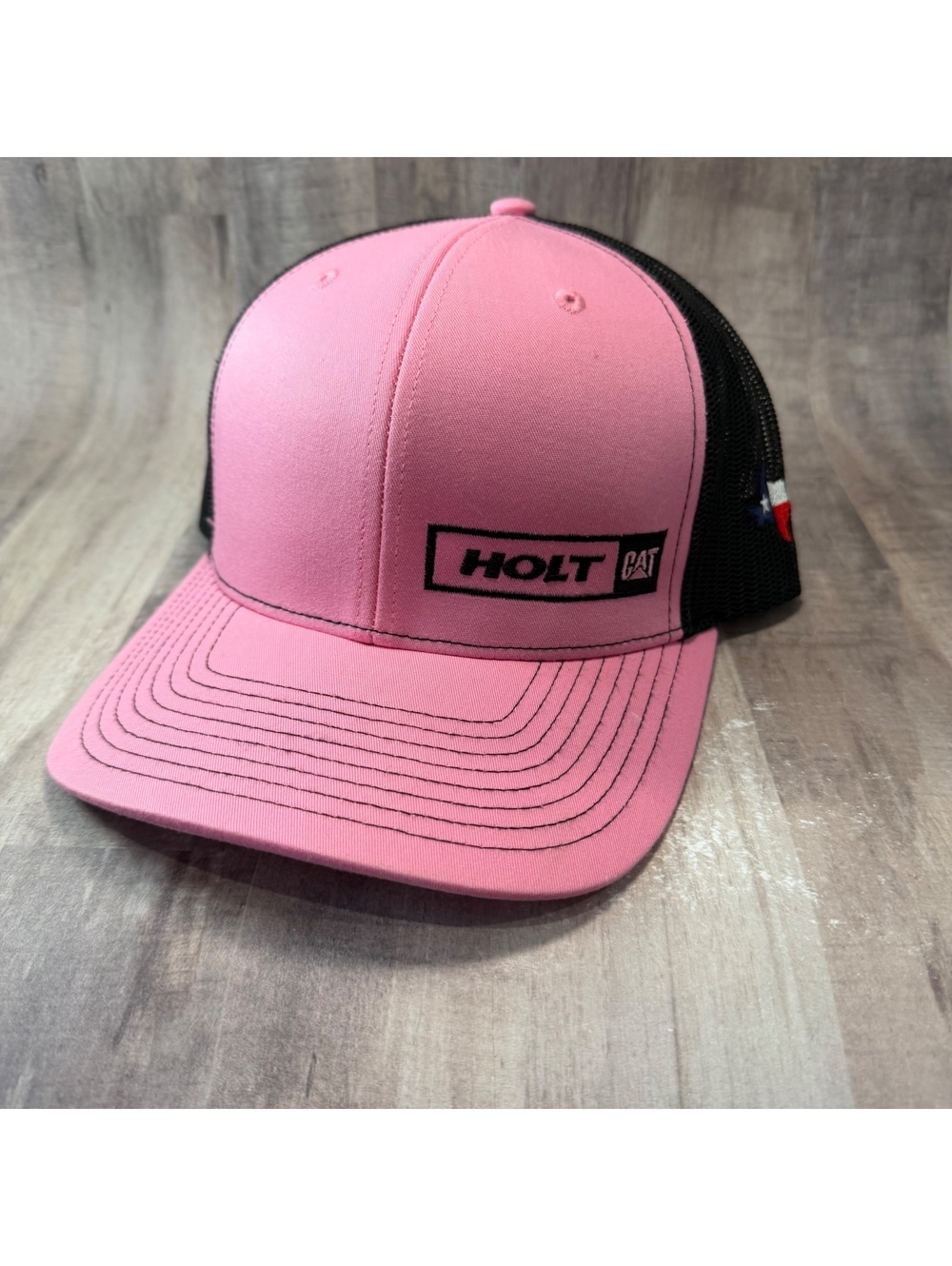 CAT Holt Texas Pink & Black Trucker Hat Caterpillar Cap Texas Flag Richardson